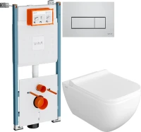 Комплект Унитаз подвесной VitrA Shift 7742B003-0075 белый глянцевый + Крышка DIWO Шифт 0405 быстросъемное, с микролифтом + Инсталляция V-Fix Core 732-5800-01PV + Кнопка Root Square 740-2380 хром