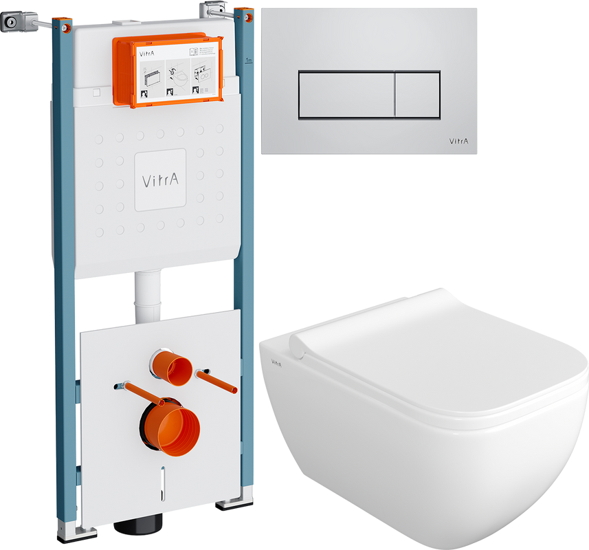 Комплект Унитаз подвесной VitrA Shift 7742B003-0075 белый глянцевый + Крышка DIWO Шифт 0405 быстросъемное, с микролифтом + Инсталляция V-Fix Core 732-5800-01PV + Кнопка Root Square 740-2380 хром