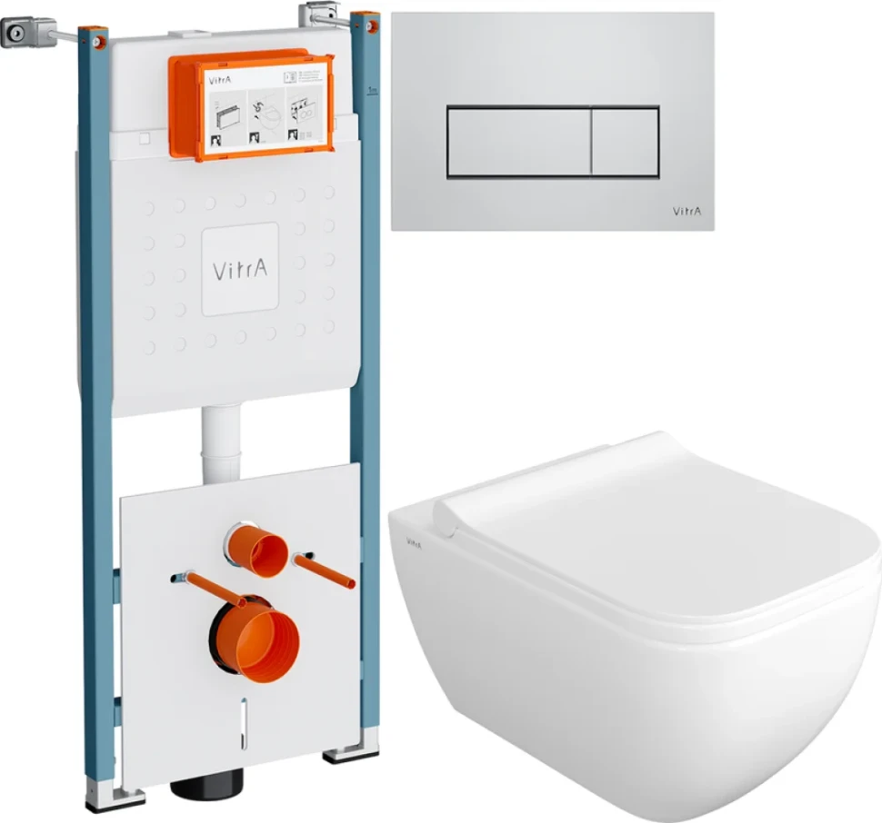Комплект Унитаз подвесной VitrA Shift 7742B003-0075 белый глянцевый + Крышка DIWO Шифт 0405 быстросъемное, с микролифтом + Инсталляция V-Fix Core 732-5800-01PV + Кнопка Root Square 740-2380 хром