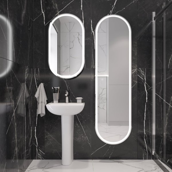 Комплект Раковина STWORKI Дублин 45 + Сифон Wirquin Минор с отводом для стиральной машины + Пьедестал K3502-0000 + Зеркало Мальмё МВК074 45 с подсветкой, белое, прямоугольное, навесное, овальное, в стиле лофт