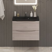Тумба с раковиной BelBagno Marino 70 подвесная, rovere grigio, черная раковина