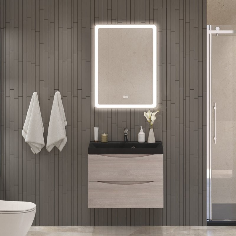 Тумба с раковиной BelBagno Marino 70 подвесная, rovere grigio, черная раковина