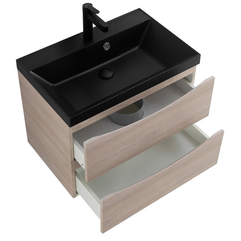 Тумба с раковиной BelBagno Marino 70 подвесная, rovere grigio, черная раковина