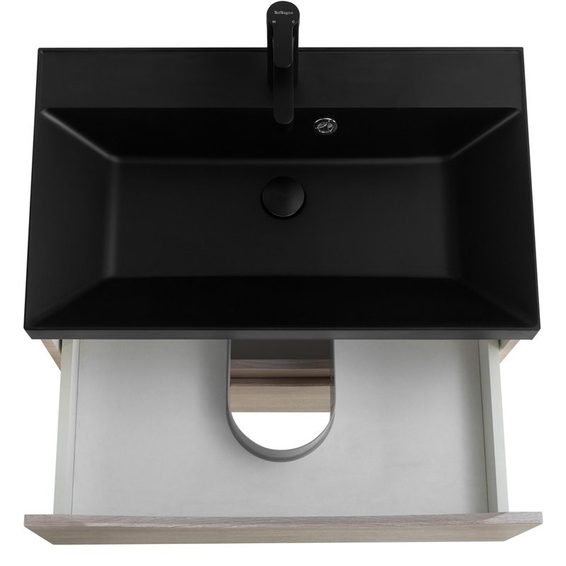 Тумба с раковиной BelBagno Marino 70 подвесная, rovere grigio, черная раковина