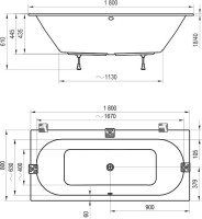 Акриловая ванна Ravak City без опоры 180x80 см, пристенная, белая