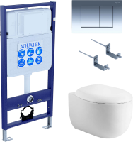 Комплект Унитаз подвесной AQUATEK Альтаир AQ1980-00 безободковый, с микролифтом + Инсталляция Standard INS-0000012 + Комплект креплений KKI-0000002 + Кнопка KDI-0000010 глянцевый хром