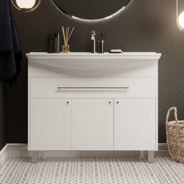 Тумба под раковину 1MarKa Lina 105 белый глянец, с дверками и ящиком