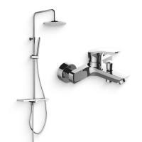 Душевой комплект Смеситель Aquanet Static AF330-20C + Стойка Pragmatic AF430-70-R-C