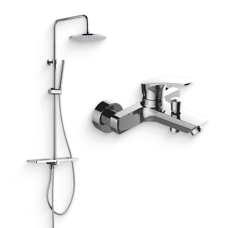 Душевой комплект Смеситель Aquanet Static AF330-20C + Стойка Pragmatic AF430-70-R-C