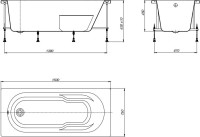 Акриловая ванна Roca Genova-N 150x75 см, пристенная, белая, с каркасом, со сливом-переливом