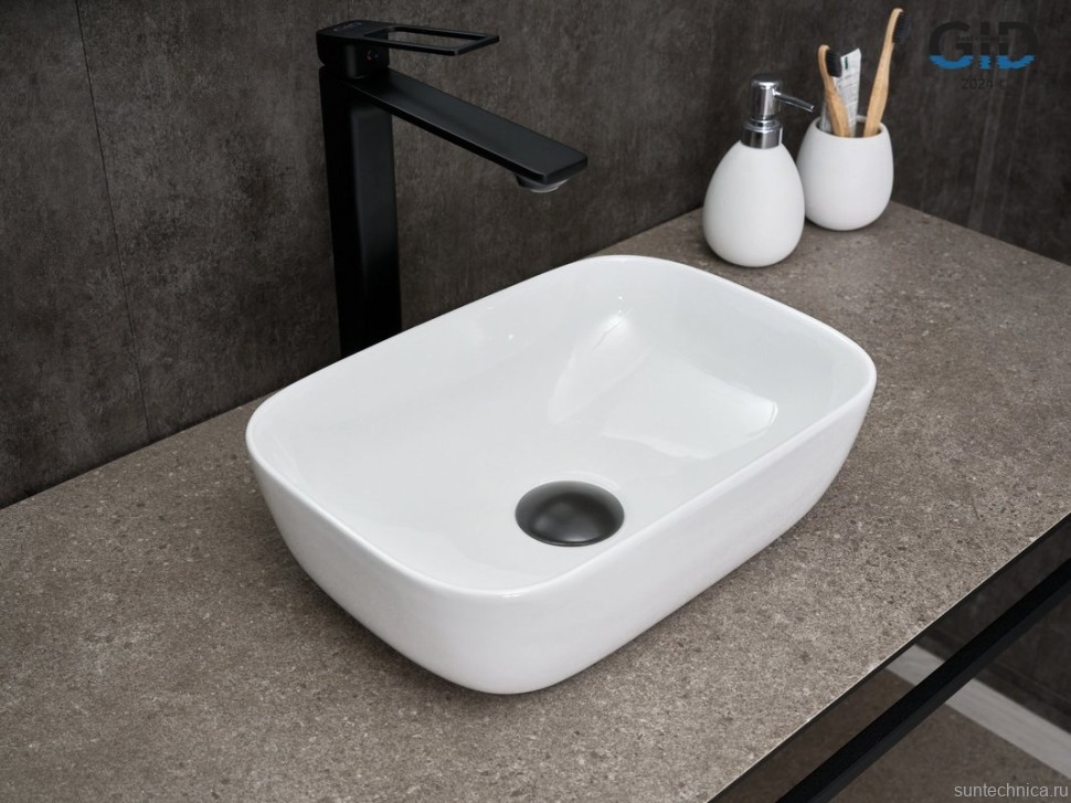 Накладная раковина GID Geometrico N1334 36 глянцевая белая, прямоугольная, фаянс