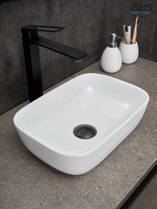 Накладная раковина GID Geometrico N1334 36 глянцевая белая, прямоугольная, фаянс