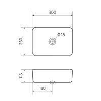 Накладная раковина GID Geometrico N1334 36 глянцевая белая, прямоугольная, фаянс