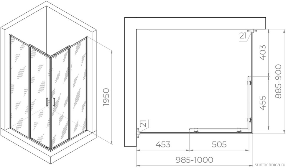Душевой уголок RGW Passage PA-040B 1000x900x1950, профиль черный