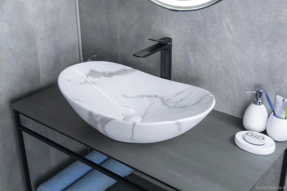 Накладная раковина GID Lago Mnc811C 61 под глянцевый камень, овальная, фаянс