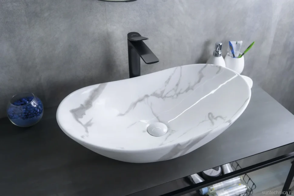 Накладная раковина GID Lago Mnc811C 61 под глянцевый камень, овальная, фаянс