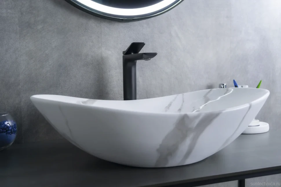 Накладная раковина GID Lago Mnc811C 61 под глянцевый камень, овальная, фаянс