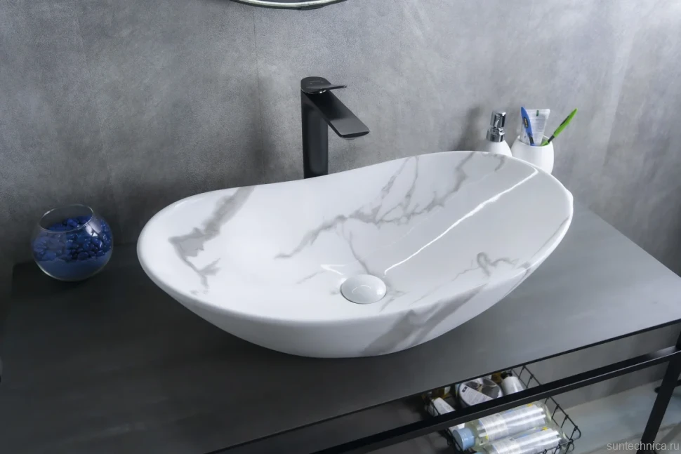 Накладная раковина GID Lago Mnc811C 61 под глянцевый камень, овальная, фаянс