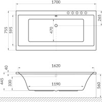 Акриловая ванна Excellent Pryzmat WAEX.PRY17.ULTRA 170x75 см, встраиваемая, с гидромассажем, белая, с каркасом, со сливом-переливом
