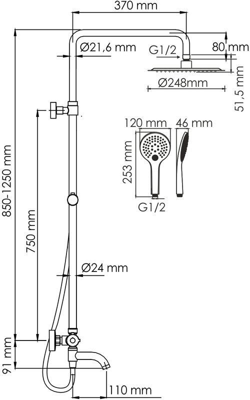 Душевая стойка Wasserkraft Mindel 8500 A188.257.155.WM Thermo с термостатом, белая