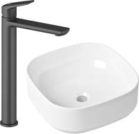 Комплект Накладная раковина Lavinia Boho Bathroom Sink Slim 33311006 + Смеситель Wellsee ICON! for life 182307000 матовый черный