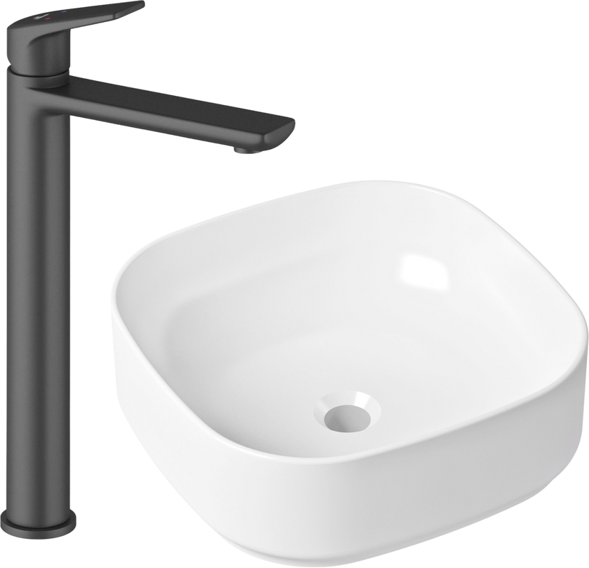 Комплект Накладная раковина Lavinia Boho Bathroom Sink Slim 33311006 + Смеситель Wellsee ICON! for life 182307000 матовый черный