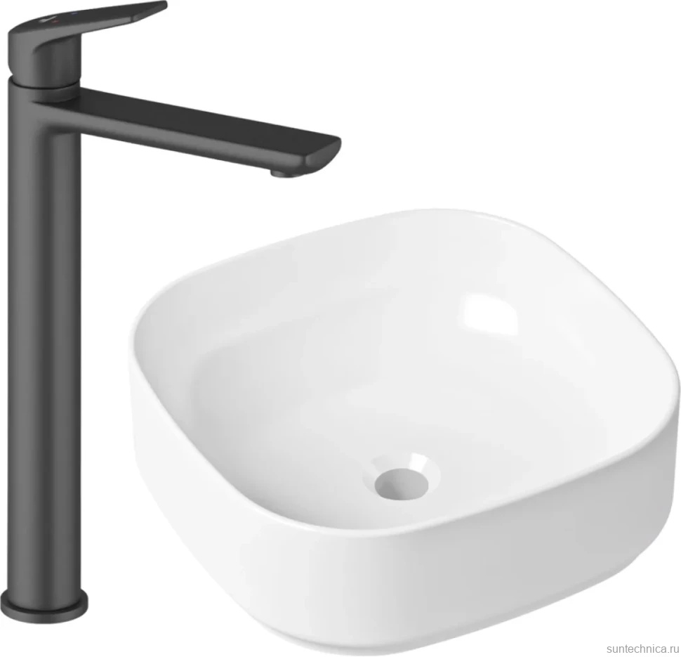 Комплект Накладная раковина Lavinia Boho Bathroom Sink Slim 33311006 + Смеситель Wellsee ICON! for life 182307000 матовый черный