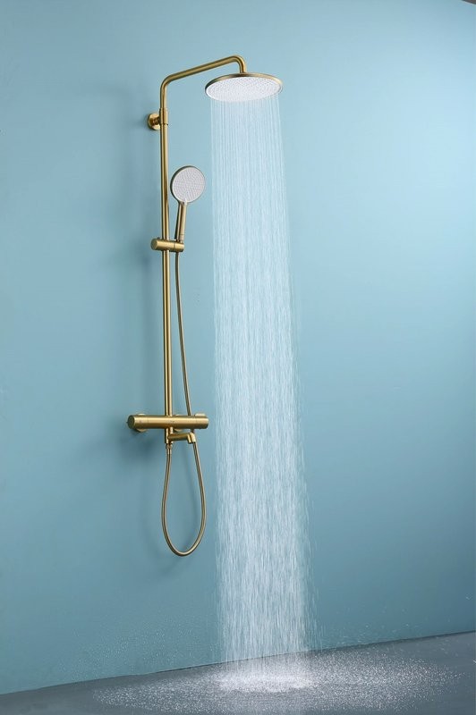 Душевая стойка Raglo R20.26.03 с термостатом, сатин золотой