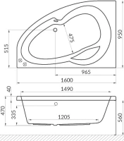 Акриловая ванна Excellent Newa WAEX.NEP16.RELAX P 160x95 см, угловая, правая, пристенная, с гидромассажем, белая, асимметричная, с каркасом, со сливом-переливом