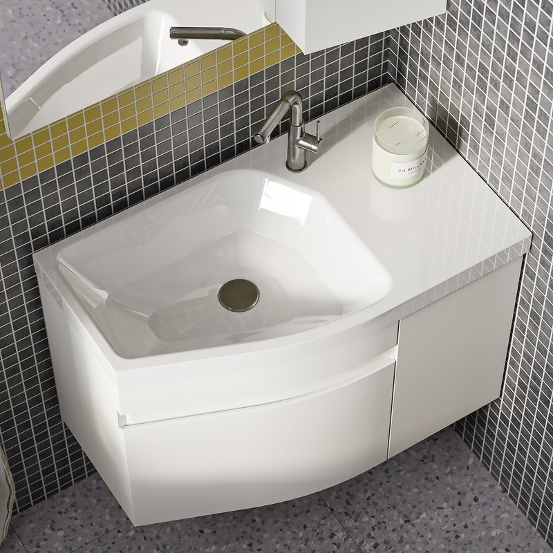 Мебельная раковина Belux Токио 79 L накладная, глянцевая белая, нестандартная, искусственный мрамор