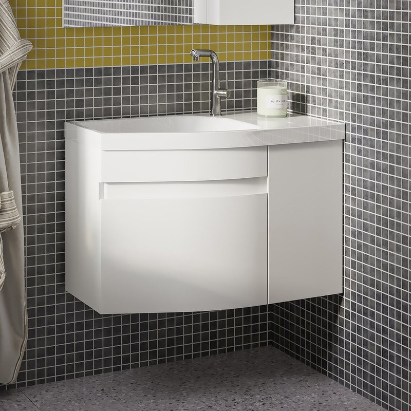 Мебельная раковина Belux Токио 79 L накладная, глянцевая белая, нестандартная, искусственный мрамор