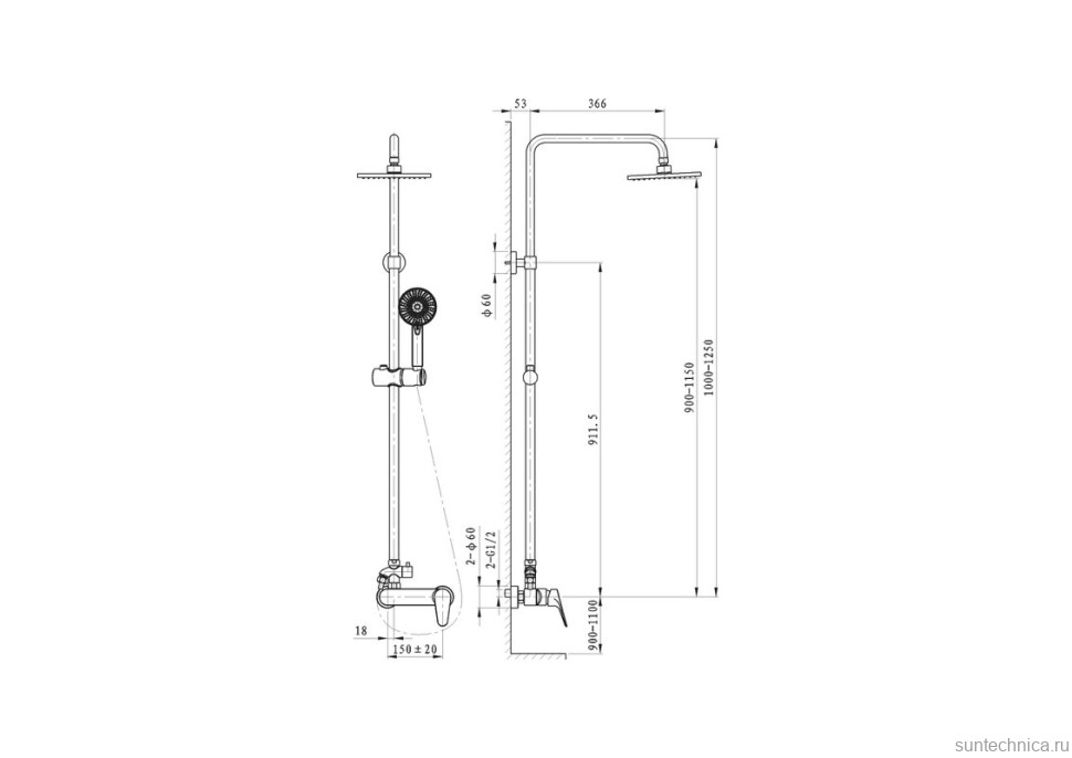 Душевая стойка Wonzon & Woghand Balance WW-054601-CR хром