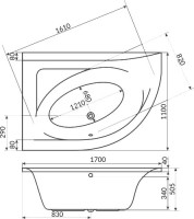 Акриловая ванна Excellent Aquarella WAEX.ARL17.SMART L 170x110 см, угловая, левая, пристенная, с гидромассажем, белая, асимметричная, с каркасом, с сиденьем, со сливом-переливом
