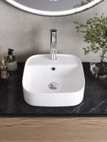 Накладная раковина Cezares 39 глянцевая белая, квадратная, фаянс, с 1 отверстием под смеситель