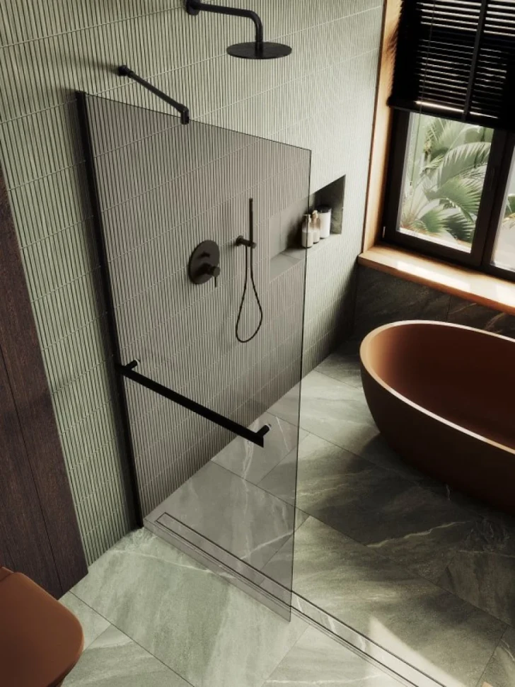 Душевая перегородка Maybahglass MGD-709-6ш 109 см, профиль черный, стекло бронза