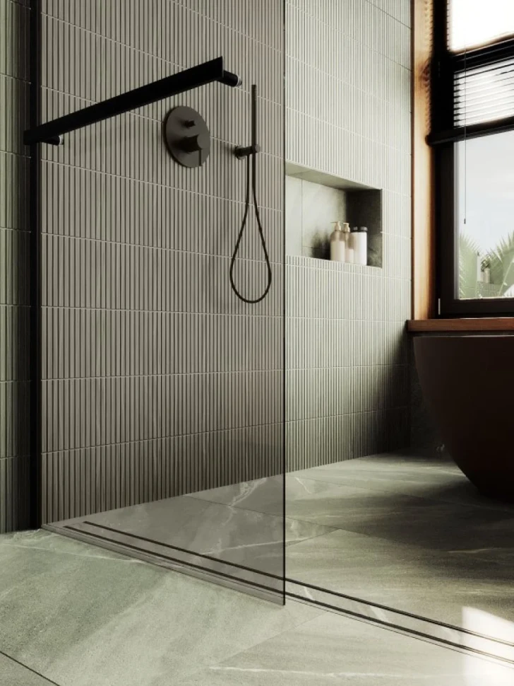 Душевая перегородка Maybahglass MGD-709-6ш 109 см, профиль черный, стекло бронза
