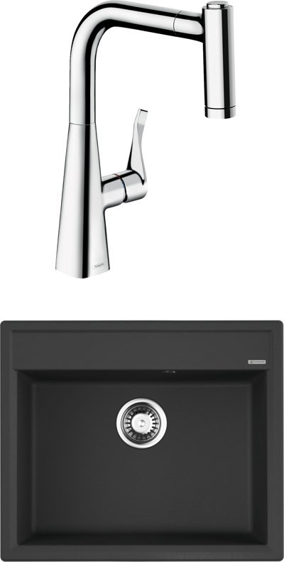 Комплект Мойка Omoikiri Daisen 60-BL черная + Смеситель Hansgrohe Metris M71 14834000 хром