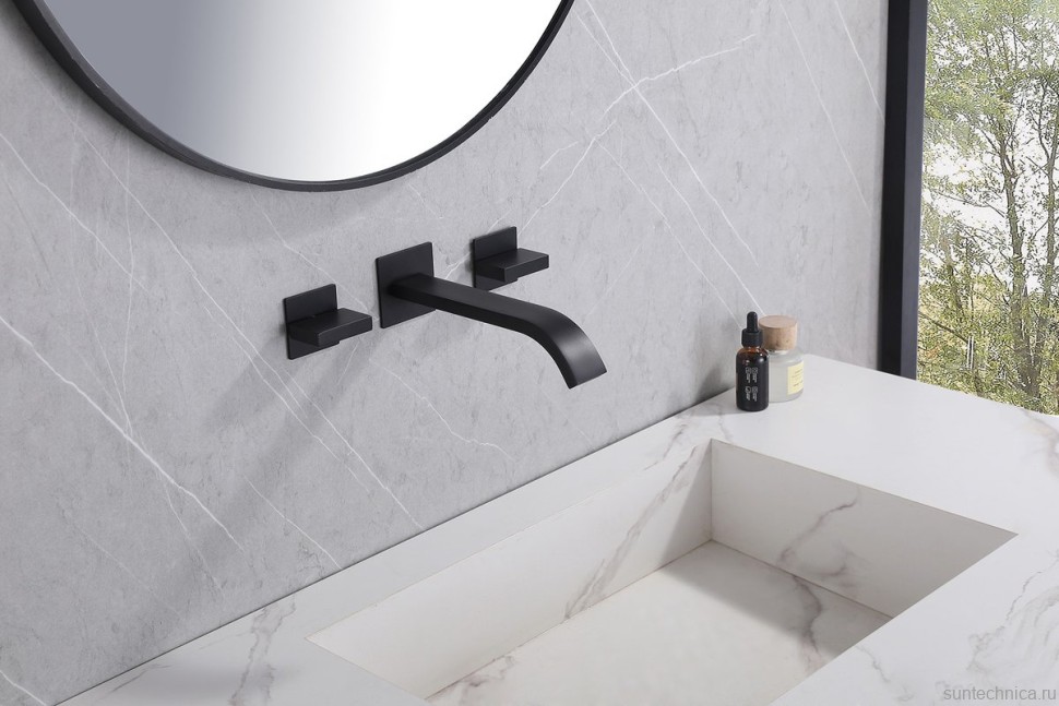 Смеситель для раковины Abber Wasserfall AF8612B С ВНУТРЕННЕЙ ЧАСТЬЮ, матовый черный