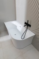 Акриловая ванна Allen Brau Priority 4 L 170x80 см, угловая, левая, пристенная, белая, асимметричная, на ножках, с экраном, со сливом-переливом