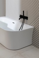 Акриловая ванна Allen Brau Priority 4 L 170x80 см, угловая, левая, пристенная, белая, асимметричная, на ножках, с экраном, со сливом-переливом
