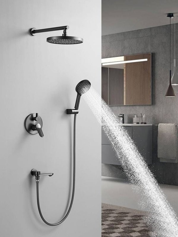 Душевая система встраиваемая Shevanik S4335T, оружейная сталь