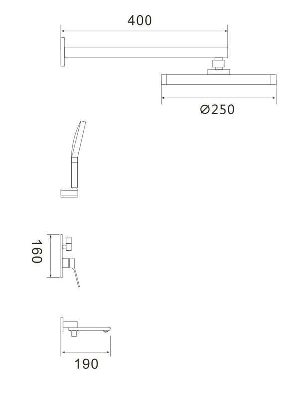 Душевая система встраиваемая Shevanik S4335T, оружейная сталь