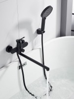 Смеситель для ванны с длинным изливом и лейкой (кран для ванны) Shevanik S4322H, черный