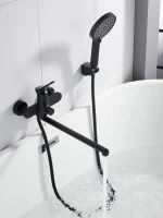 Смеситель для ванны с длинным изливом и лейкой (кран для ванны) Shevanik S4322H, черный