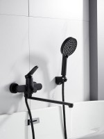 Смеситель для ванны с длинным изливом и лейкой (кран для ванны) Shevanik S4322H, черный
