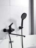 Смеситель для ванны с длинным изливом и лейкой (кран для ванны) Shevanik S4322H, черный
