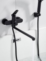 Смеситель для ванны с длинным изливом и лейкой (кран для ванны) Shevanik S4322H, черный