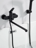 Смеситель для ванны с длинным изливом и лейкой (кран для ванны) Shevanik S4322H, черный