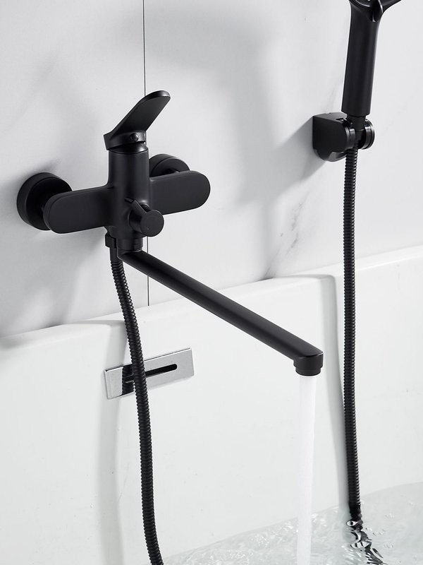 Смеситель для ванны с длинным изливом и лейкой (кран для ванны) Shevanik S4322H, черный