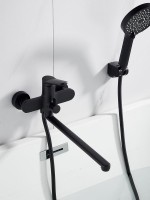 Смеситель для ванны с длинным изливом и лейкой (кран для ванны) Shevanik S4322H, черный